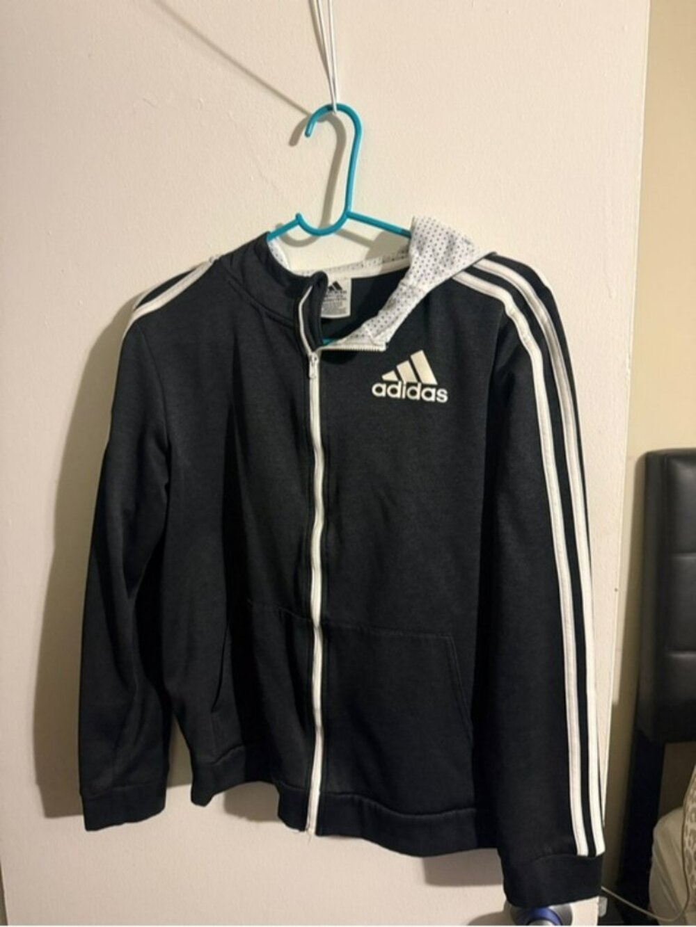 adidas Black & White Youth Zip Hoodie Jacket